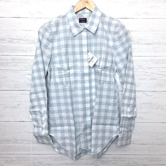 New UNTUCKit Women's Shirt Santa Marzi Blue & White Plaid Button Up size 4 - Picture 1 of 7